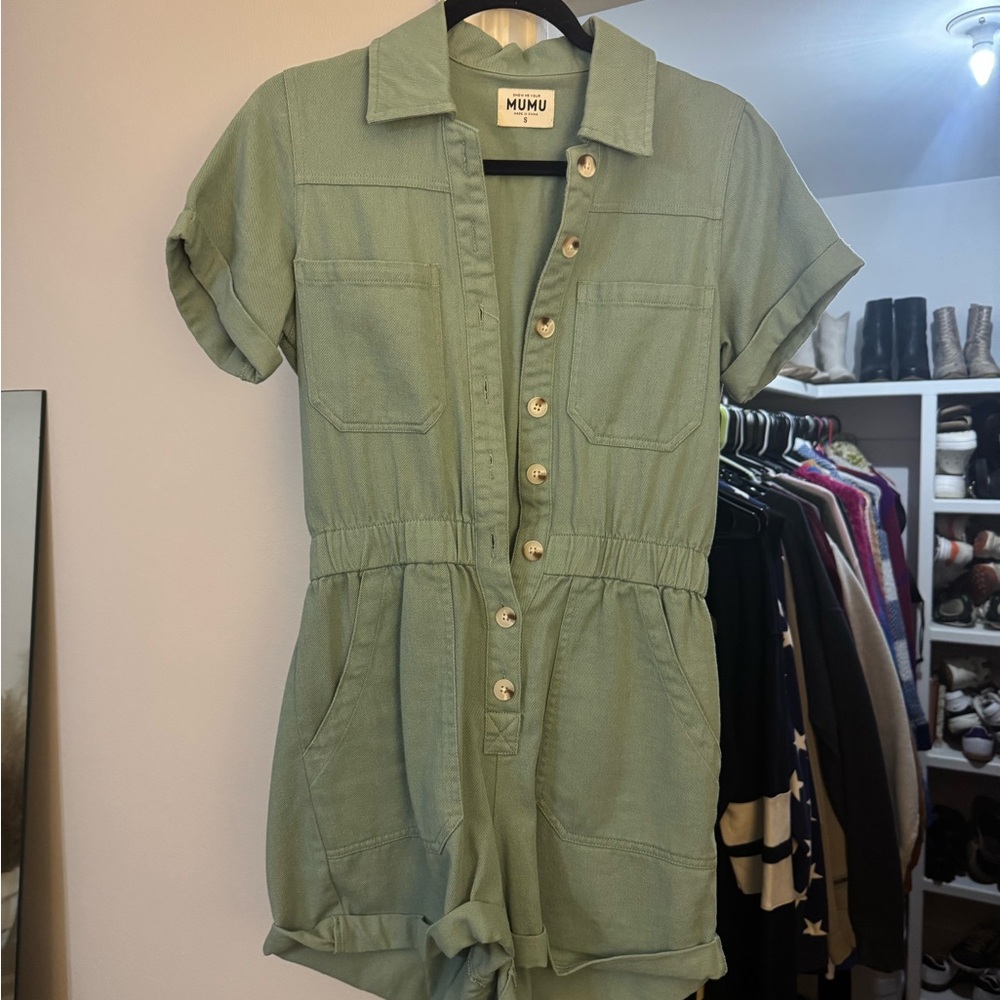 Mumu Green Button-Up Canon Romper